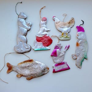 Vintage Dresdner Weihnachtsschmuck aus Pappe, Märchen-Baumschmuck, Anhänger aus der Sowjetunion, Made in USSR 50er-70er Jahre