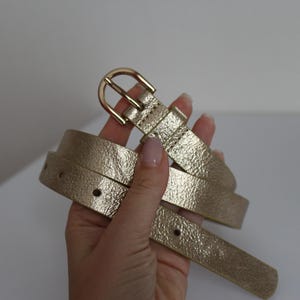 Skinny Metallic Vegan Leather Belt with Silver Buckle - Women&#39;s Gift