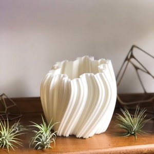 Plant vase and planter for shelf, fractal geometry 3d printed art for table, planter with holes or as medium vase image 4