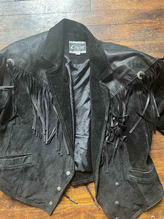 Black Leather suede Fringe Jacket - image 3