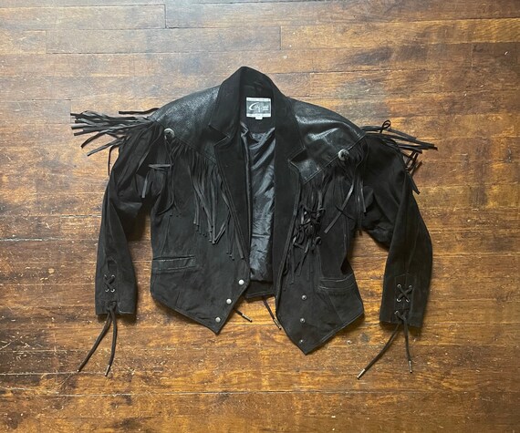 Black Leather suede Fringe Jacket - image 2