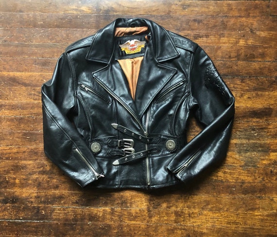 Black Leather Harley Davidson 1970s 1980s Jacket