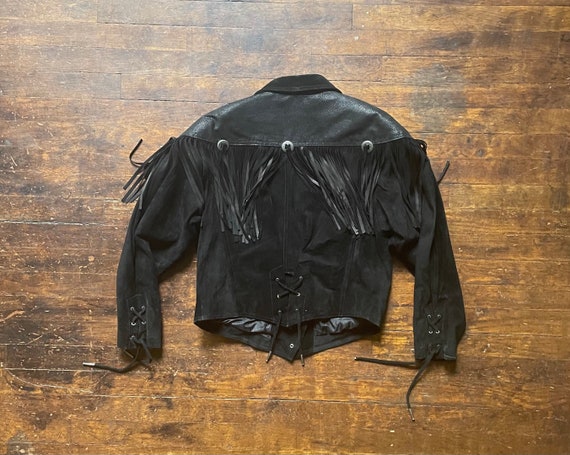 Black Leather suede Fringe Jacket - image 4