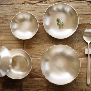 Korean Premium Traditional Handmade Tableware Bronzeware BANGJJA YUGI Plates - Set for 1 Person 한국 유기 1인 단반상기 세트
