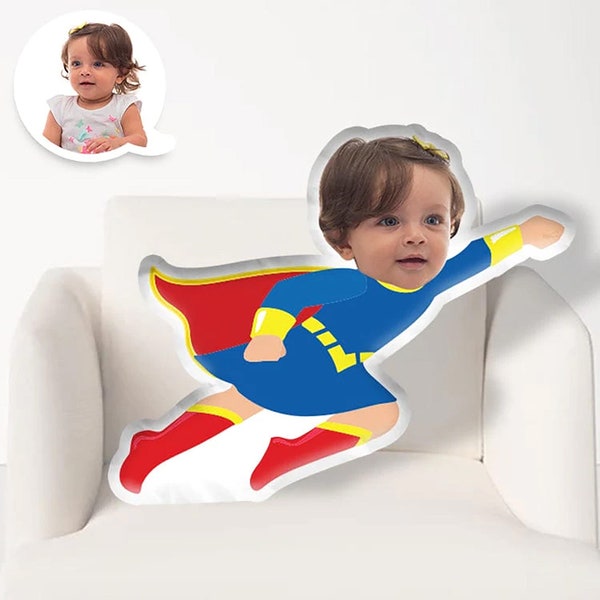 Flash Sale - Personalized 3D Throw Girl Superhero Face Pillow | Customized Soft Face Pillow | For Kids, Pets, Adults | Face Pillow