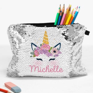 Personalized Sequin Unicorn Pencil Bag | Makeup Bag