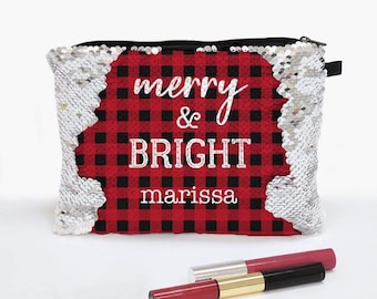 Custom Sequin Makeup Bag Zippered Accessories Pouch |Custom made to order |  Personalize with Name | Made in USA | Ships fast