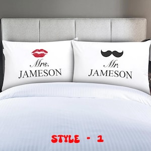 Personalized Couples Mr.&Mrs. Pillowcase Set Custom His/Hers Pillowcases with Fun Romantic Designs Wedding/Anniversary Gift-Made in USA