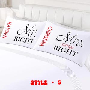 Personalized Couples Mr.&Mrs. Pillowcase Set Custom His/Hers Pillowcases with Fun Romantic Designs Wedding/Anniversary Gift-Made in USA