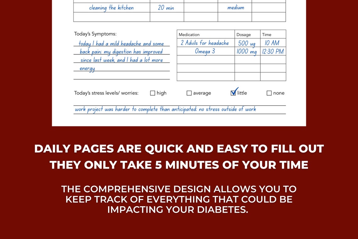 Printable Diabetes Journal for Type I and Type II With Chart Etsy