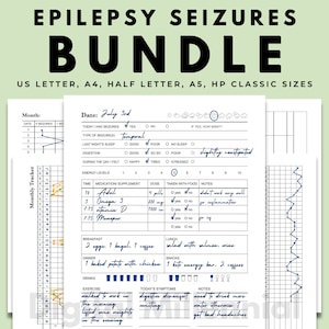 Rastreador de convulsiones y monitoreo de salud para personas con epilepsia para uso diario, viene en tamaños Carta de EE. UU., A4, A5, Media carta y HP Classic