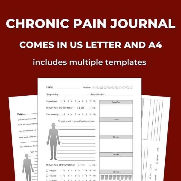 Printable Bundle for Daily Chronic Pain, including Pain Frequency and Intensity Plotting Chart, Symptoms, Medications Trackers, and More