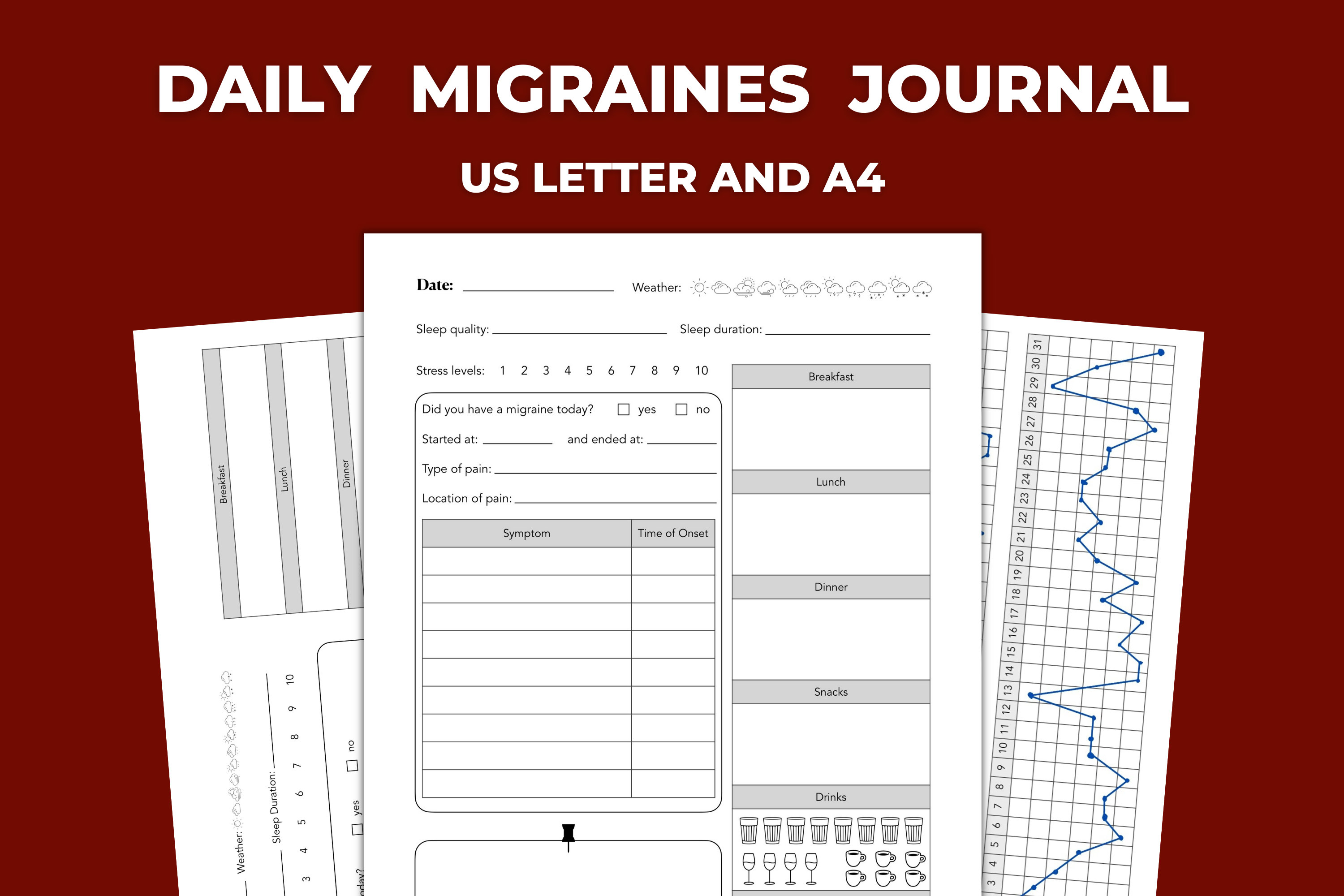 Printable Migraines Journal for Daily Use With Monthly and Etsy Canada