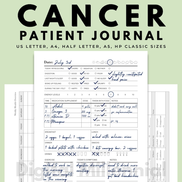 Printable Cancer Patient Journal for Tracking Symptoms, Diagnosis & Treatment Progression, Health Summary Pages for Doctor Appointments