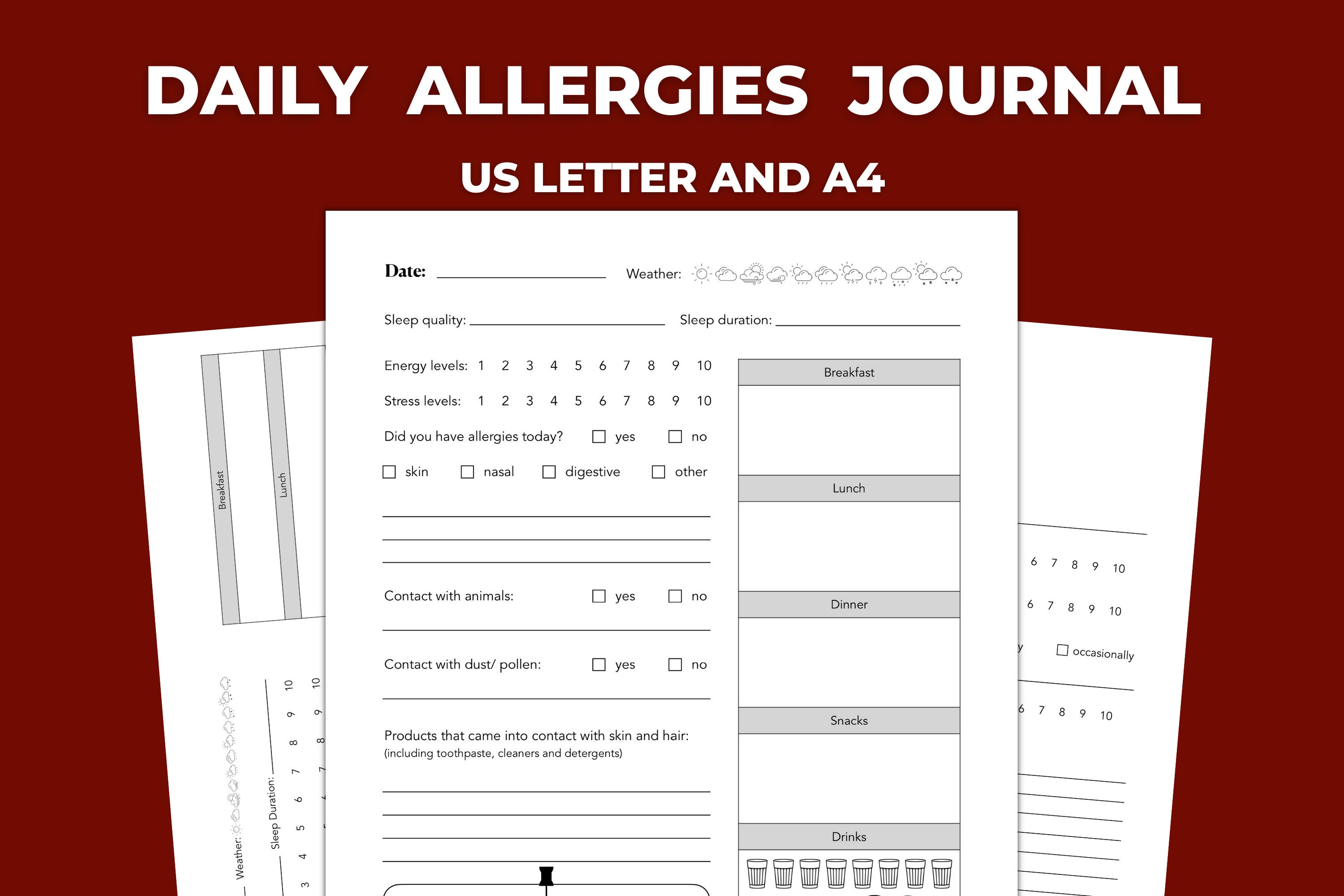Printable Daily Allergies Journal for Food Chemical Pet Etsy