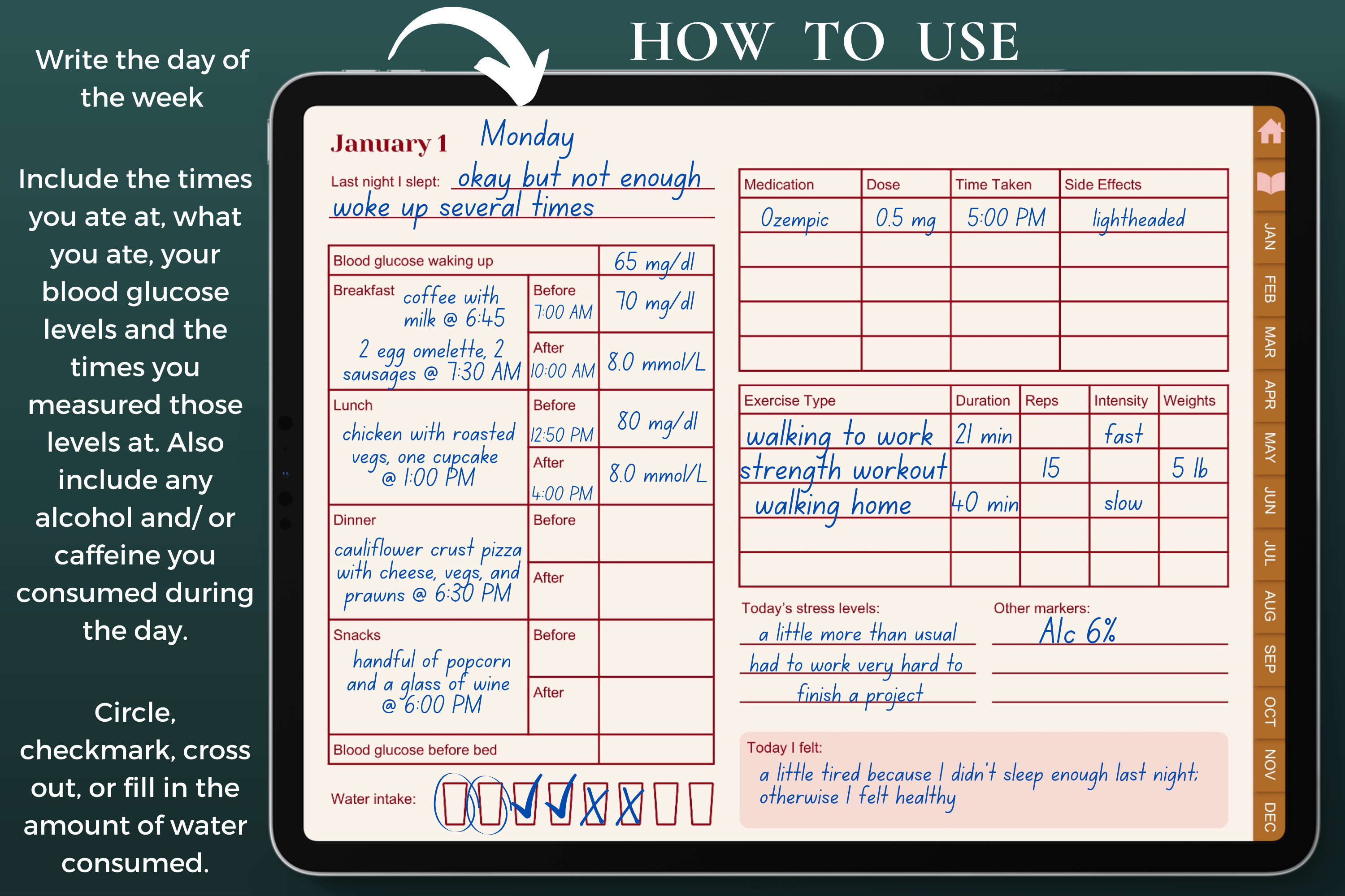 Digital Diabetes Daily Journal for Use on Tablets in Beige Etsy Australia