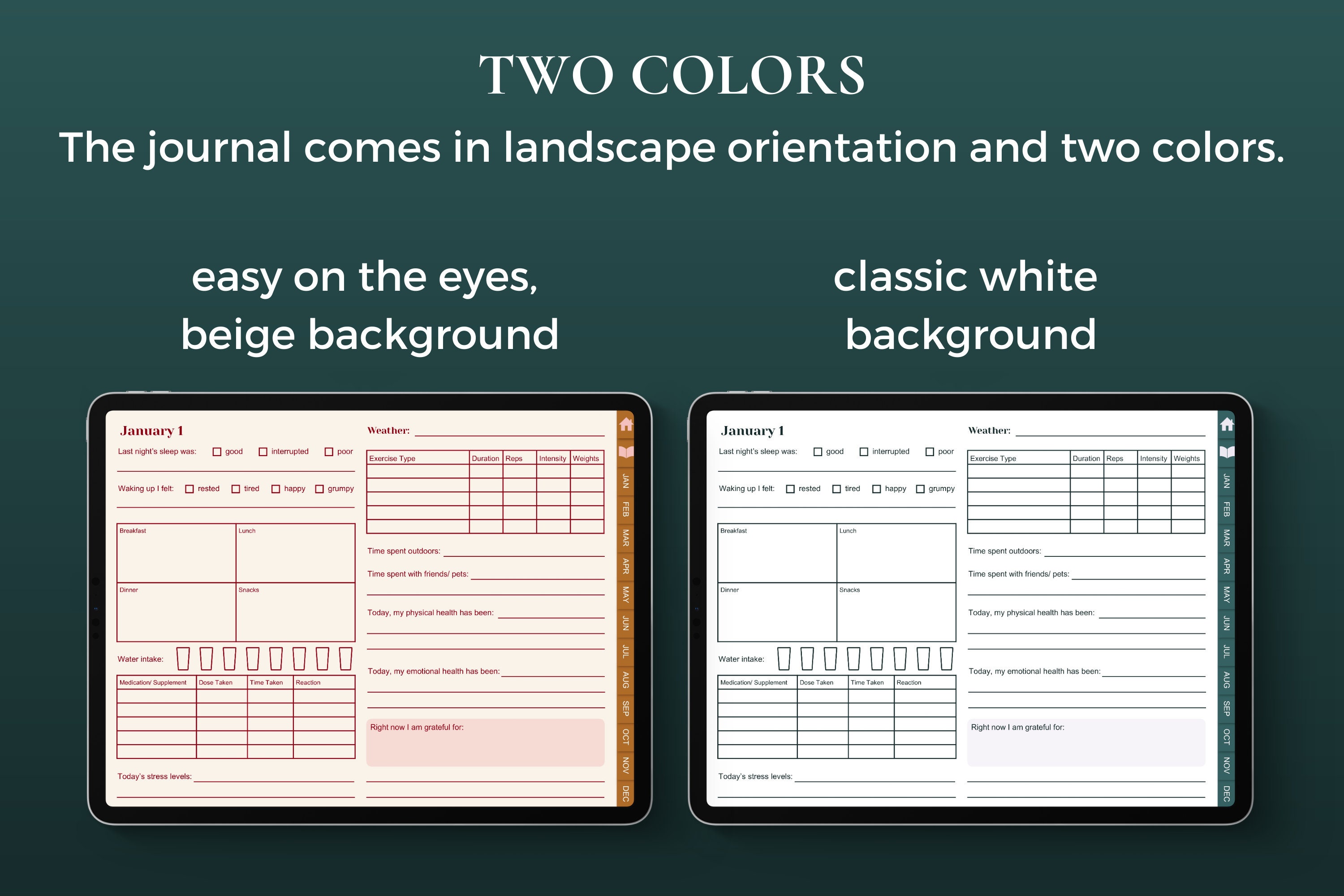 Daily Digital Health Journal for Use on Tablets in Beige and Etsy