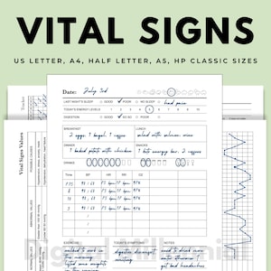 May include: A printable vital signs tracker with a grid for recording daily measurements, including blood pressure, heart rate, and oxygen levels. The tracker also includes sections for tracking sleep, energy levels, digestion, exercise, symptoms, and notes. The date is 3rd July.