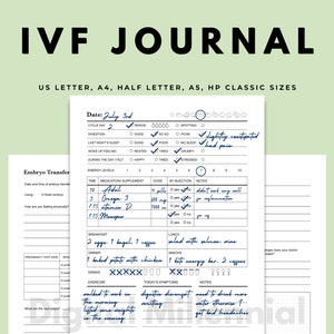 El planificador de FIV imprimible incluye síntomas, salud diaria, finanzas, evaluaciones y más / Tamaños carta EE. UU., A4, media carta, A5, HP Classic