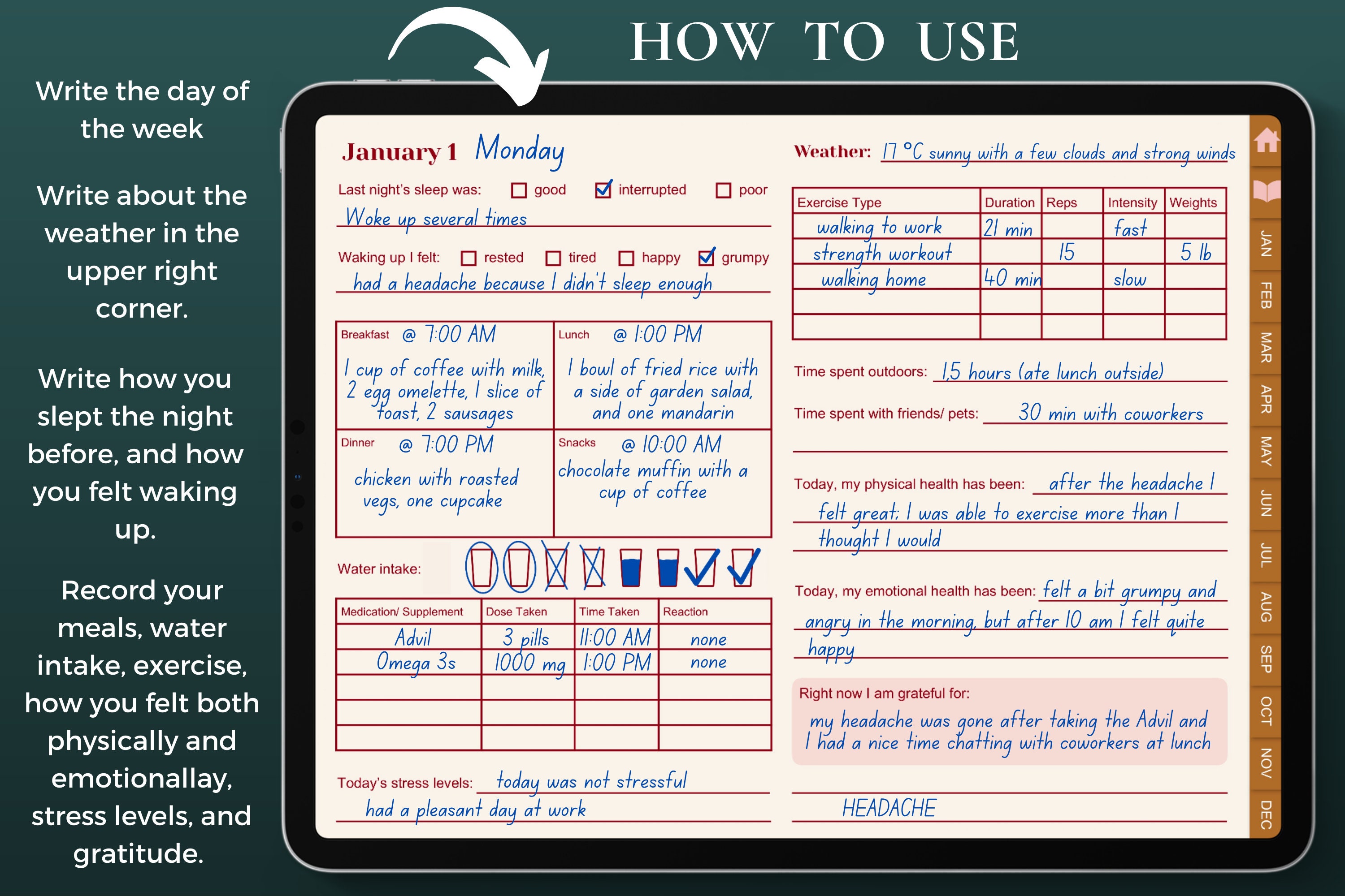 Daily Digital Health Journal for Use on Tablets in Beige and Etsy