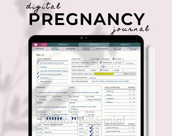 Digitaal zwangerschapsgezondheidsdagboek voor het bewaken van uw symptomen, welzijn, stemming, bloedglucosespiegel, maaltijden, bewegingen van baby en meer