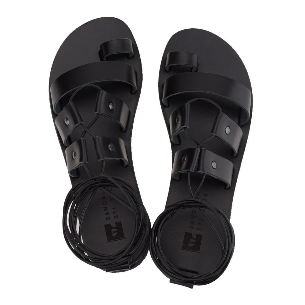 Santorini black Lace up sandals Greek sandals Flat | Etsy