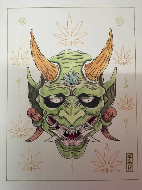11 By 14 Pot Leaf Oni Demon Art Print Etsy