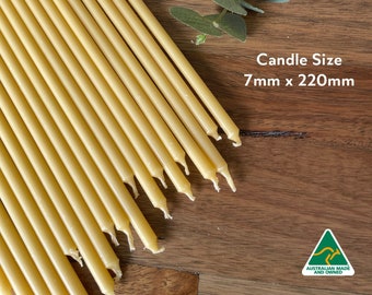 50 x Pure beeswax candles, meditation / prayer beeswax tapered candle, taper candle, 7mm x 220mm Australian Made beeswax candles