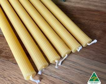 6 x AUSTRALIAN MADE 100% Pure Organic Beeswax Fluted Tapered Candles Meditation / Prayer Taper Candles | Fluted Ribbed Beeswax Candles