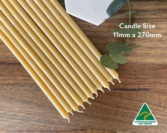 20 x Pure beeswax candles, meditation / prayer beeswax tapered candle,taper candle, 11mm x 270mm Australian Made beeswax candles