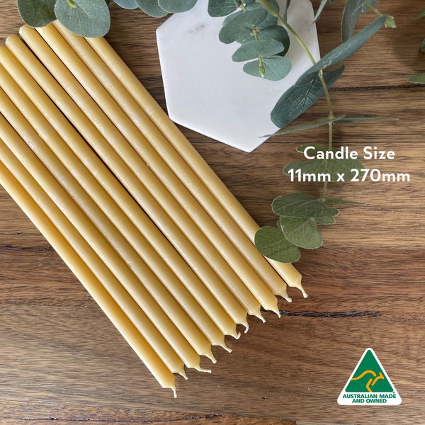 20 x Pure beeswax candles, meditation / prayer beeswax tapered candle,taper candle, 11mm x 270mm Australian Made beeswax candles
