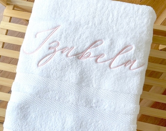 White Embroidered Bath Towel 69cm x 140cm