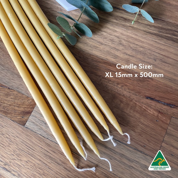 6 x AUSTRALIAN MADE 100% Pure Organic Beeswax Tapered Candles Meditation / Prayer Taper Candles | Aromatherapy Beeswax Candles 15mm x 500mm