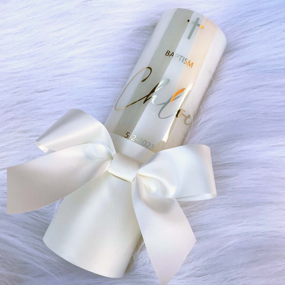 Large Personalised Baptism Candle, Foil Baptism Candle, Personalised