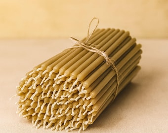 50pcs Pure Beeswax Candles, Meditation Candles - Ideal for Birthday, Meditation, Church Prayers - Drip Free, Tall & Smokeless Pack of 50 pcs