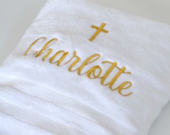 White Embroidered Bath Towel 69cm x 140cm