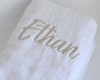 White Embroidered Bath Towel 69cm x 140cm