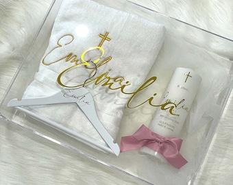 Catholic Baptism Package | Baptism Candle, Towel & Hanger Set