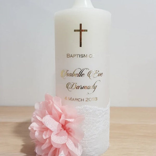 Large Personalised Baptism Candle, Foil Baptism Candle, Personalised Christening Candle, Catholic Baptism Candle, Decorated Baptism Candle