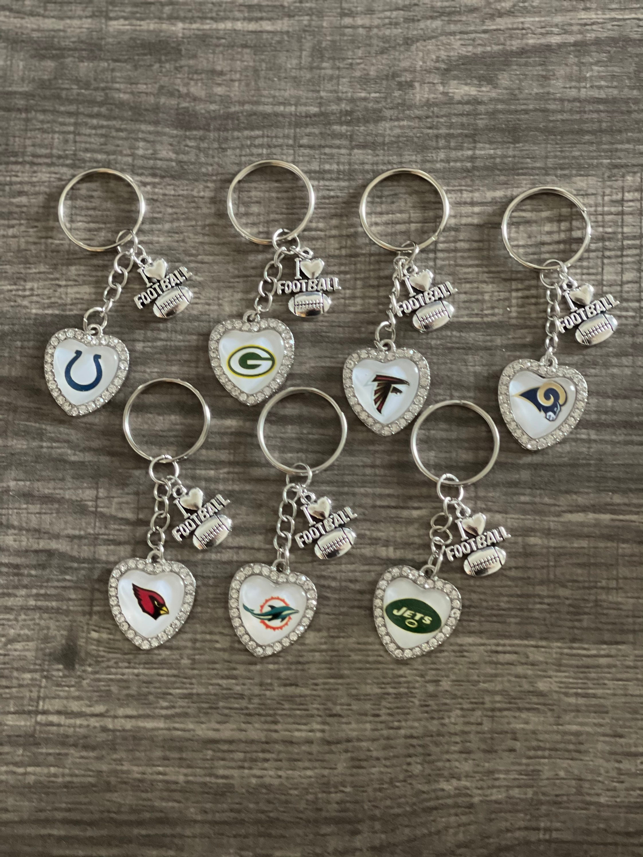 NFL Rhinestone Heart Shape Keychain Football Keychains Team Etsy
