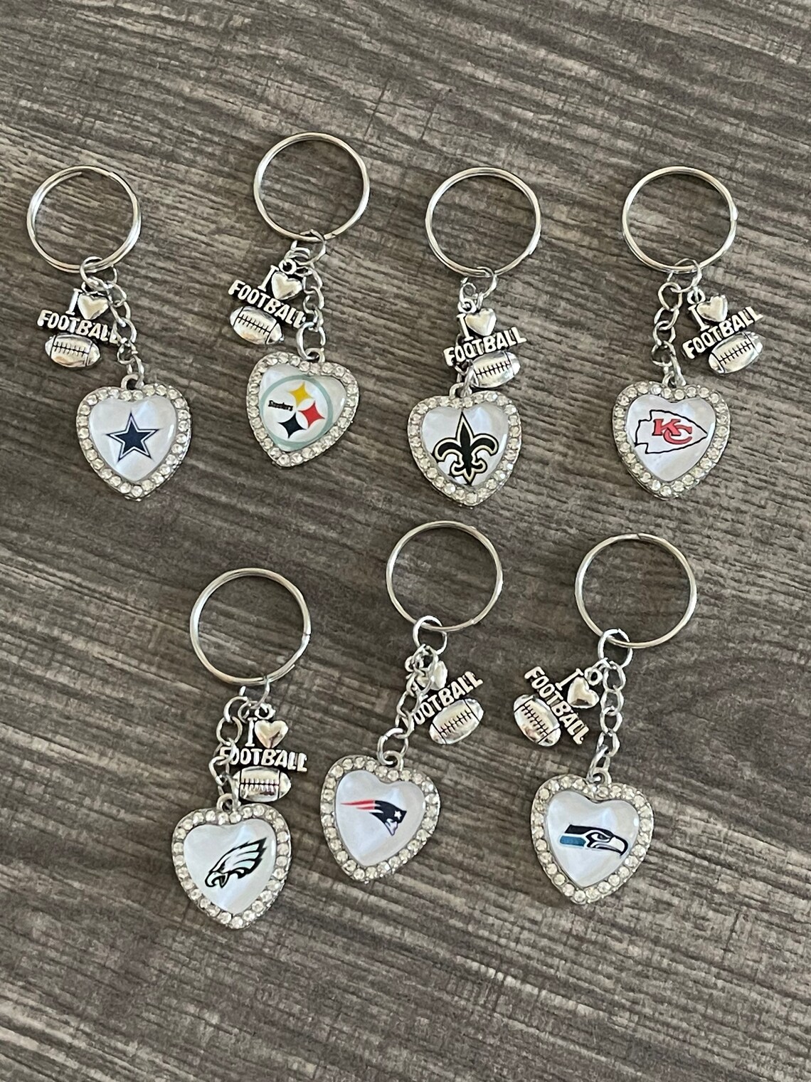 NFL Rhinestone Heart Shape Keychain Football Keychains Team Etsy