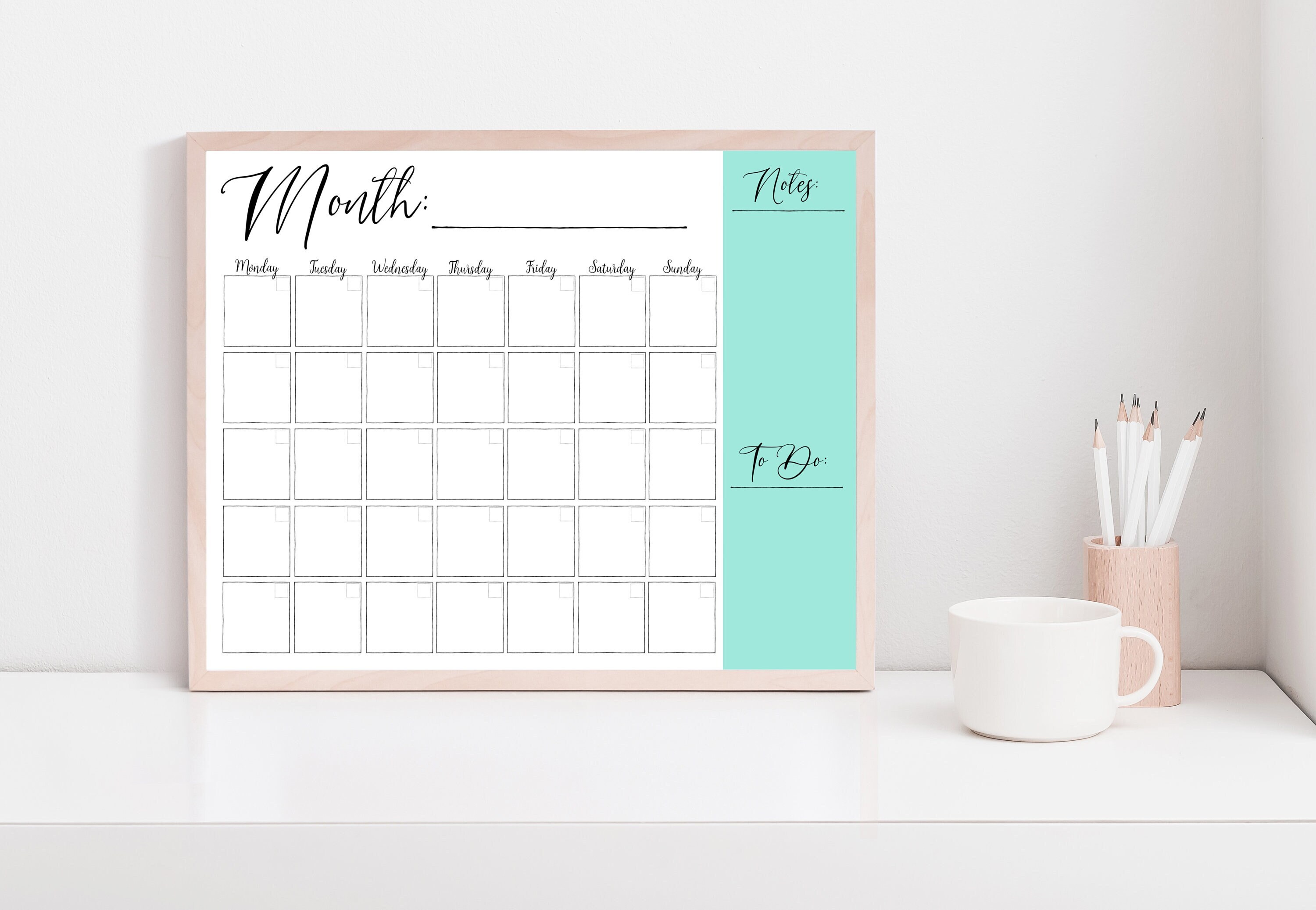 Blank Printable Calendar Dry Erase Board Calendar Command - Etsy