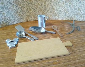 Rare collection of vintage miniature metal and wooden kitchen items - some marked Germany or East Germany