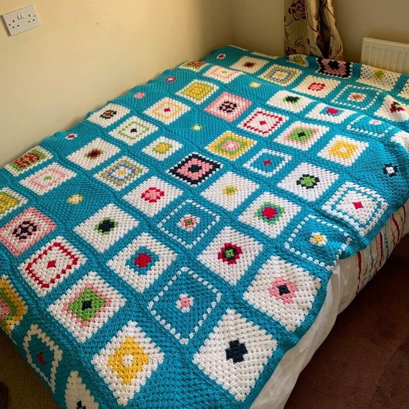 Large Bright Hand Crocheted Blanket With Pompom Etsy