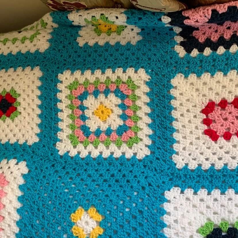 Large Bright Hand Crocheted Blanket With Pompom Etsy