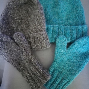 Hand knitted ladies hat or gloves sold separately  shimmer ,alpaca  and wool mix  , Really light weight the Perfect Ladies spring gift