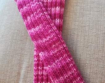 Pure Alpaca arm warmer gloves 14ins long hand knitted in different shades of pinks and purples, lovely and soft and cosy , great gift idea