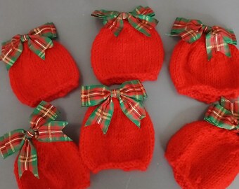 Hand Knitted Christmas Chocolate Orange Cover, Tartan Bow