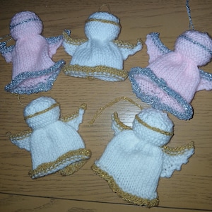 Hand Knitted Christmas Angel Ornament: Wool with Gold or Silver