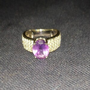 Sterling Silver, Amethyst and White Topaz Statement Ring SZ 6.5